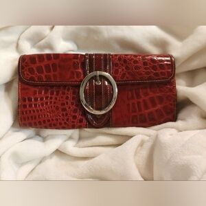 Elegant Red Crocodile-Embossed Clutch